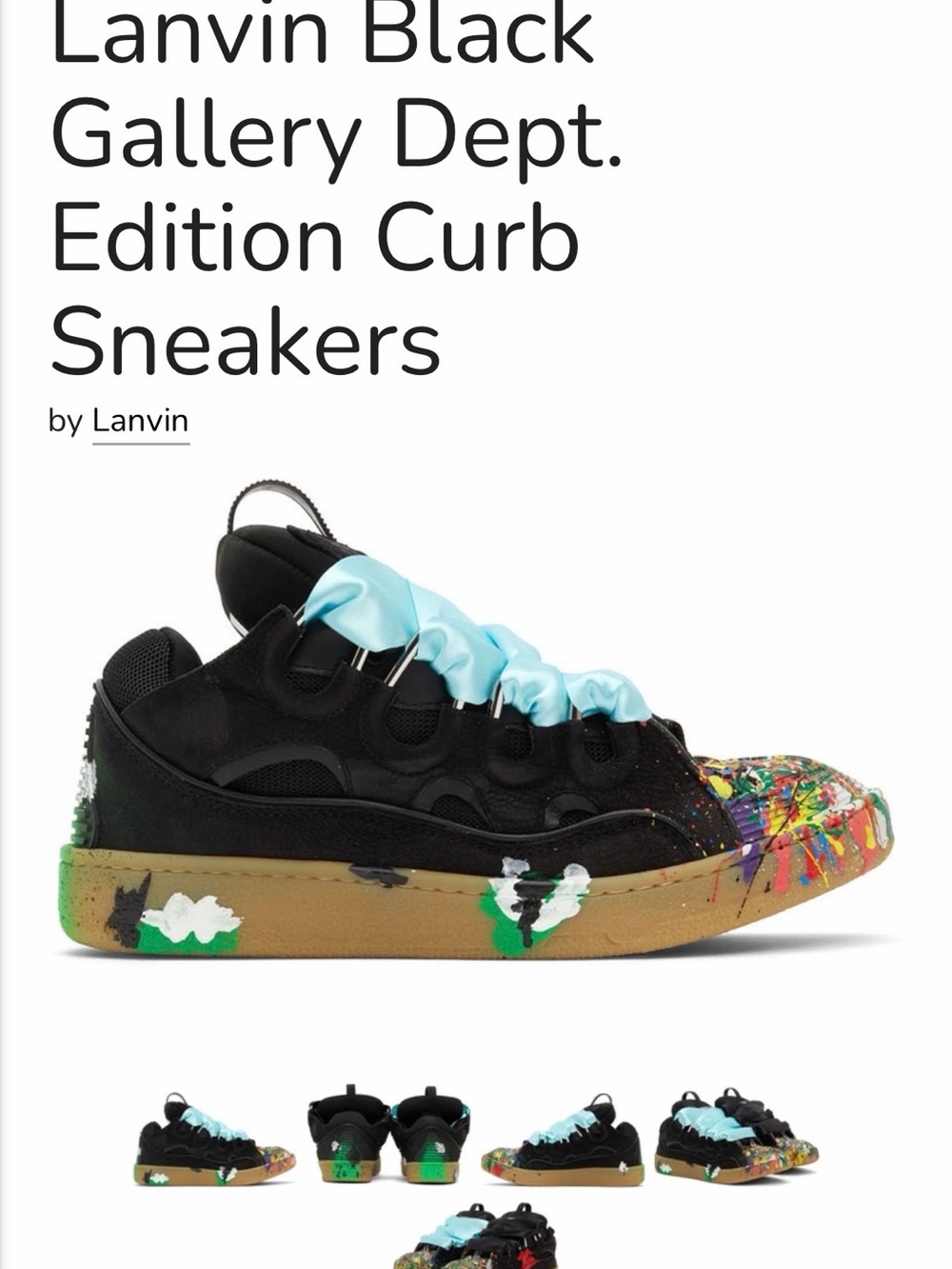 Lanvin Black Sneakers with Aqua Ribbon Laces and Multicolor Paint Sole